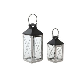 FAROLA SET 2 ACERO CRISTAL 18X18X43 CROMADO NEGRO