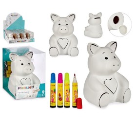 HUCHA CERDITO CERAMICA CON 4 ROTULADORES 10 x 9 x 12,5 cm.