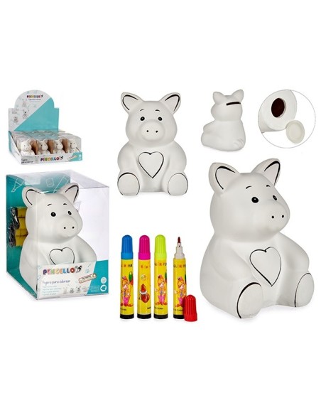 HUCHA CERDITO CERAMICA CON 4 ROTULADORES 10 x 9 x 12,5 cm.