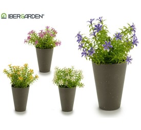 MACETA GRIS FLOR 6 PETALOS SURT 4COLORES 12 x 12 x 19 cm.