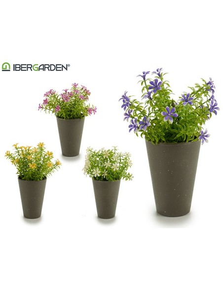 MACETA GRIS FLOR 6 PETALOS SURT 4COLORES 12 x 12 x 19 cm.