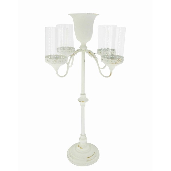 CANDELABRO 4 BRAZOS  RUSTICO ENVEJECIDO BLANCO