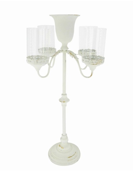CANDELABRO 4 BRAZOS  RUSTICO ENVEJECIDO BLANCO
