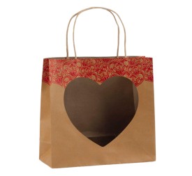 BOLSA KRAFT CORAZON ROJO  28X11 H27