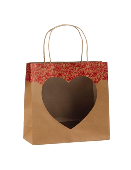 BOLSA KRAFT CORAZON ROJO  28X11 H27