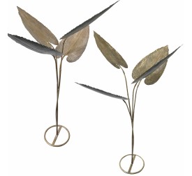 DECORACION METAL HOJAS ORO 80X66 H104