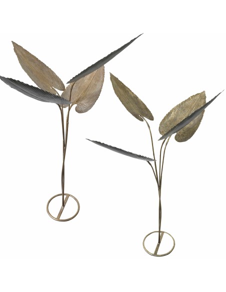 DECORACION METAL HOJAS ORO 80X66 H104