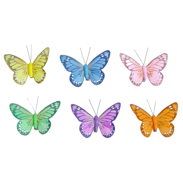 MARIPOSAS CLIP X6 TONOS PASTELES 8,5CM