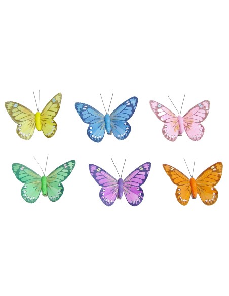 MARIPOSAS CLIP X6 TONOS PASTELES 8,5CM