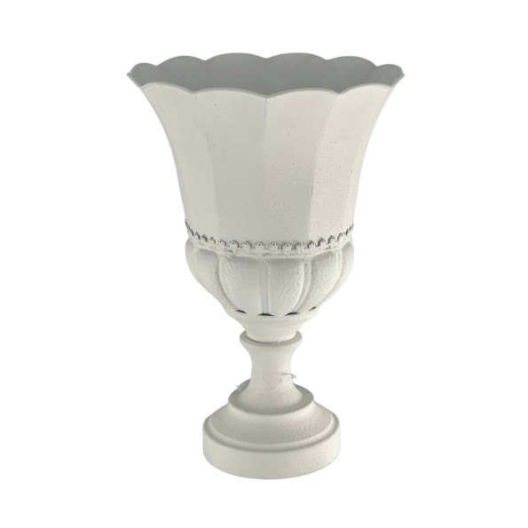 COPA METAL BORDE ONDULADO BLANCO ENVEJECIDO D31 H47