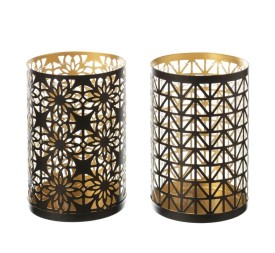 PORTAVELAS 2/M METAL-CRISTAL NEGRO-ORO 8 X 8 X 10,50 CM