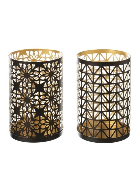 PORTAVELAS 2/M METAL-CRISTAL NEGRO-ORO 8 X 8 X 10,50 CM