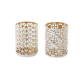 PORTAVELAS 2/M METAL-CRISTAL BLANCO-ORO 8 X 8 X 10,50 CM