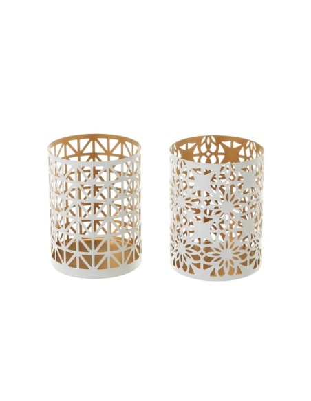 PORTAVELAS 2/M METAL-CRISTAL BLANCO-ORO 8 X 8 X 10,50 CM