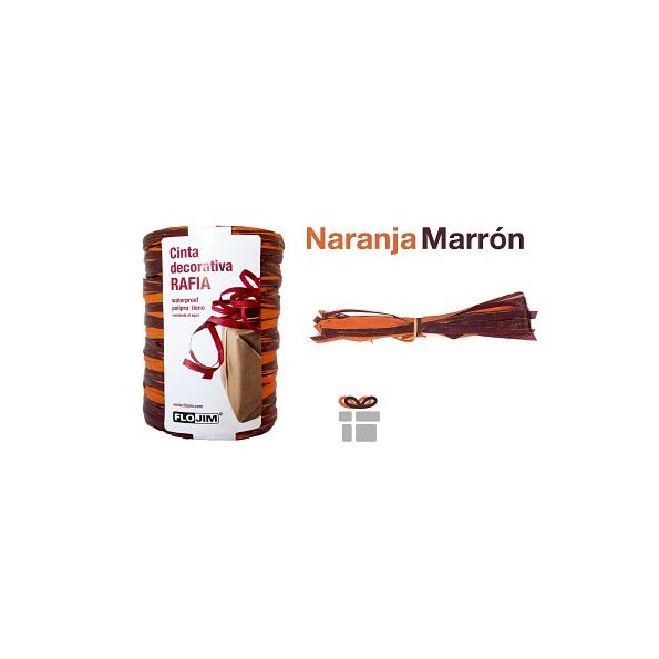 ROLLO CINTA RAFIA NARANJA-MARRON 14XXX100M