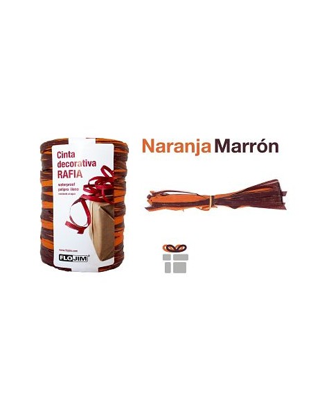 ROLLO CINTA RAFIA NARANJA-MARRON 14XXX100M