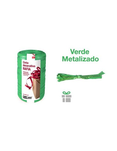 ROLLO CINTA RAFIA METALIZADA VERDE 14X100M