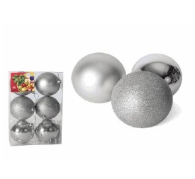CAJA 6 BOLAS DE NAVIDAD PLATA 8CM 3 SURT