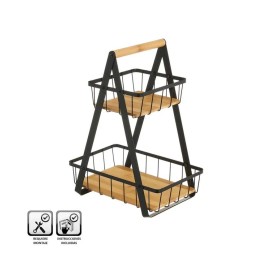 CESTA DOBLE METAL-BAMBÚ NEGRO 30 X 20 X 40 CM