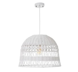 LÁMPARA TECHO METAL-RATÁN BLANCO 36 X 36 X 26 CM