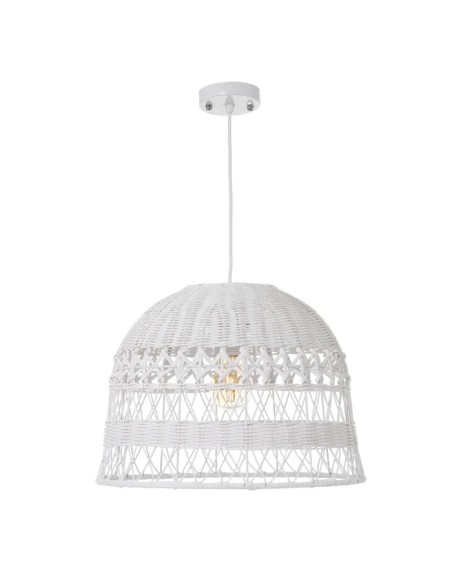 LÁMPARA TECHO METAL-RATÁN BLANCO 36 X 36 X 26 CM