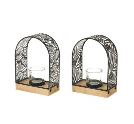 PORTAVELAS 2/M METAL-MADERA NEGRO 15,30 X 8 X 21,10 CM