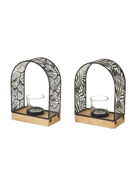 PORTAVELAS 2/M METAL-MADERA NEGRO 15,30 X 8 X 21,10 CM