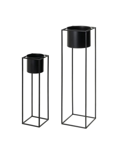 S/2 MACETERO METAL NEGRO 20 X 20 X 76 CM