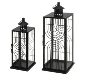 S/2 FAROL PORTAVELAS METAL-CRISTAL NEGRO 17 X 17 X 44 CM