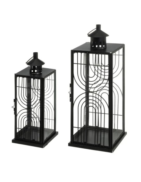 S/2 FAROL PORTAVELAS METAL-CRISTAL NEGRO 17 X 17 X 44 CM