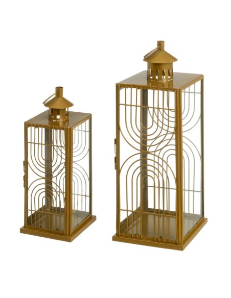 S/2 FAROL PORTAVELAS DORADO 17 X 17 X 44 CM