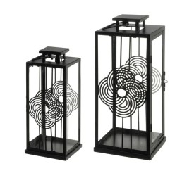 S/2 FAROL PORTAVELAS METAL-CRISTAL NEGRO 20 X 20 X 46 CM