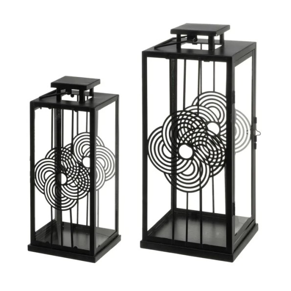 S/2 FAROL PORTAVELAS METAL-CRISTAL NEGRO 20 X 20 X 46 CM