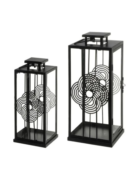 S/2 FAROL PORTAVELAS METAL-CRISTAL NEGRO 20 X 20 X 46 CM