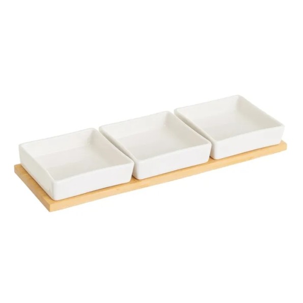 S/3 CUENCO CON BANDEJA PORCELANA-BAMBÚ 33 X 10,50 X 3,70 CM