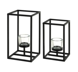 S/2 PORTAVELAS METAL NEGRO 14 X 14 X 25 CM