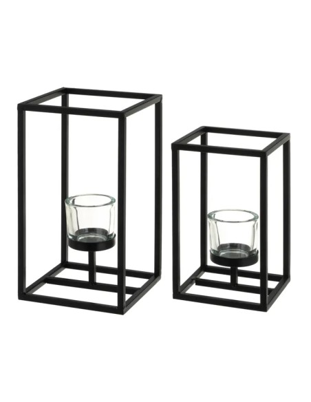 S/2 PORTAVELAS METAL NEGRO 14 X 14 X 25 CM