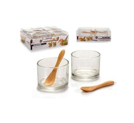 JUEGO 2 VASOS CRISTAL 2 CUCHARAS BAMBU A 9x16.5x5cm