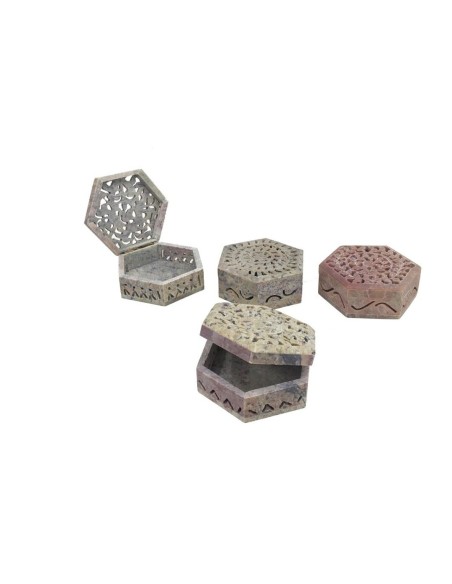 CAJA HEXAGONAL MED. PIEDRA TALLADA NATURAL