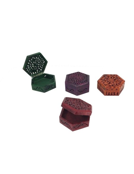 CAJA HEXAGONAL MED. PIEDRA TALLADA COLORES