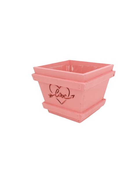 MACETERO PIRAMIDE C/PLASTICO ROSA 14x14x12 cm.