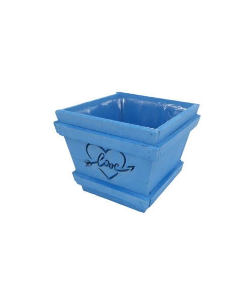 MACETERO PIRAMIDE C/PLASTICO AZUL 14x14x12 cm.