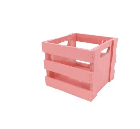 MACETERO CUADRADO LISTONES C/PLASTICO ROSA 14x14x12 cm.