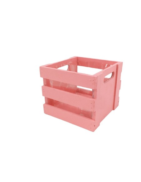MACETERO CUADRADO LISTONES C/PLASTICO ROSA 14x14x12 cm.