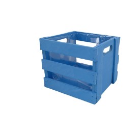 MACETERO CUADRADO LISTONES C/PLASTICO AZUL 14x14x12 cm.