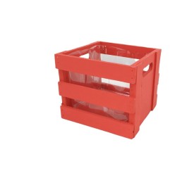 MACETERO CUADRADO LISTONES C/PLASTICO ROJO 14x14x12 cm.