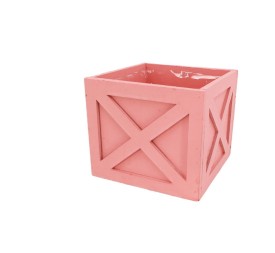 MACETERO CUADRADO CRUZ C/PLASTICO ROSA 14x14x12 cm.