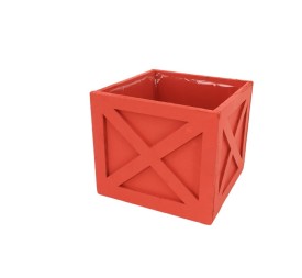 MACETERO CUADRADO CRUZ C/PLASTICO ROJO 14x14x12 cm.