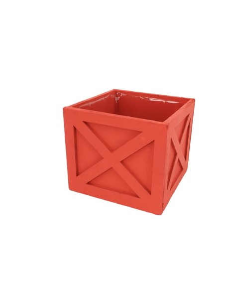 MACETERO CUADRADO CRUZ C/PLASTICO ROJO 14x14x12 cm.