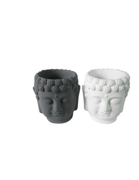 MACETERO CABEZA BUDA BLANCO / GRIS 2/S8,7x8,7x8,2 cm.